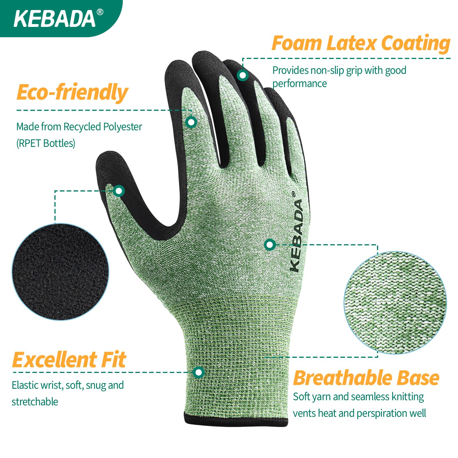 Kebada latex-coated gloves with textured foam for improved tool grip