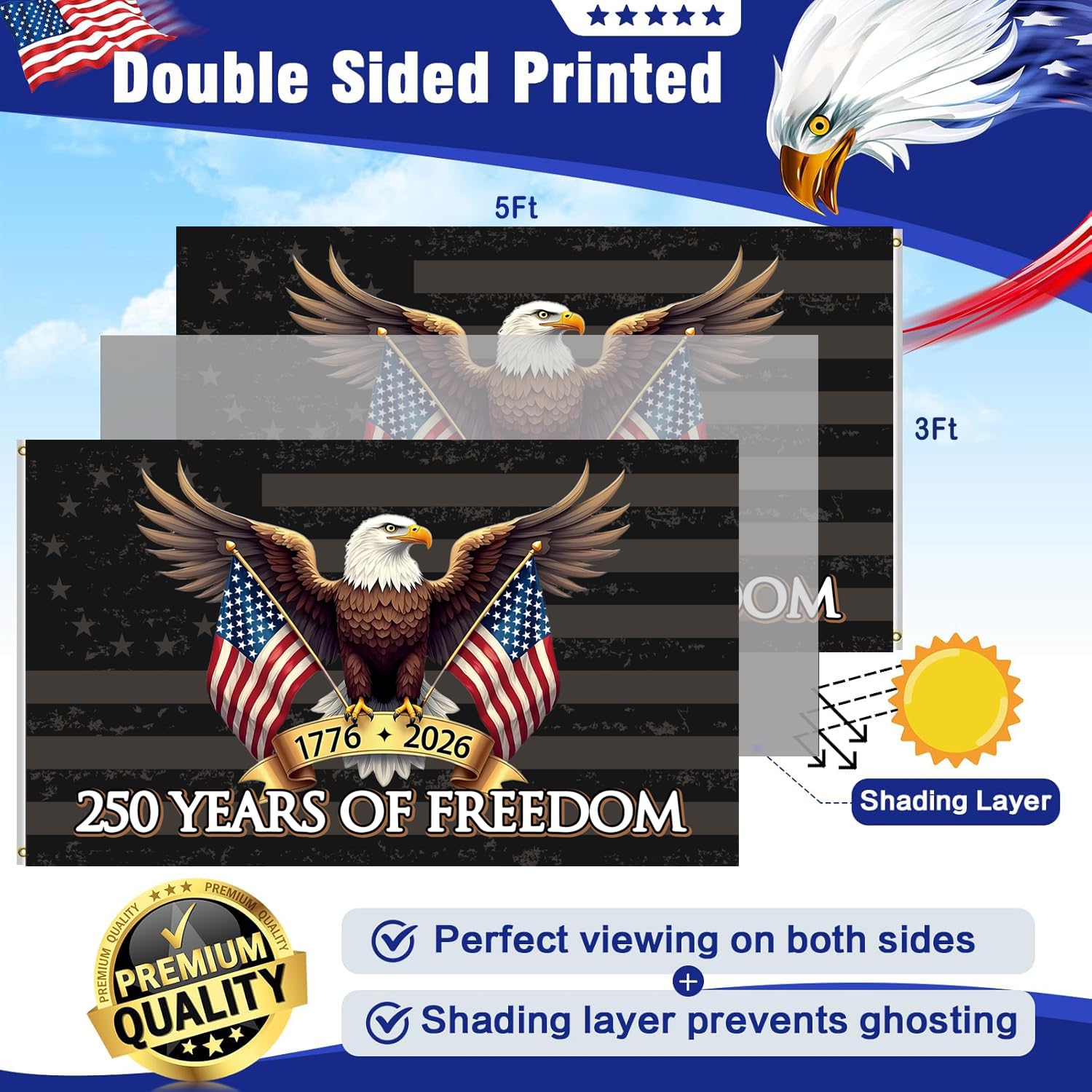 Keblo 250th Anniversary Flag back view, identical design and readability.