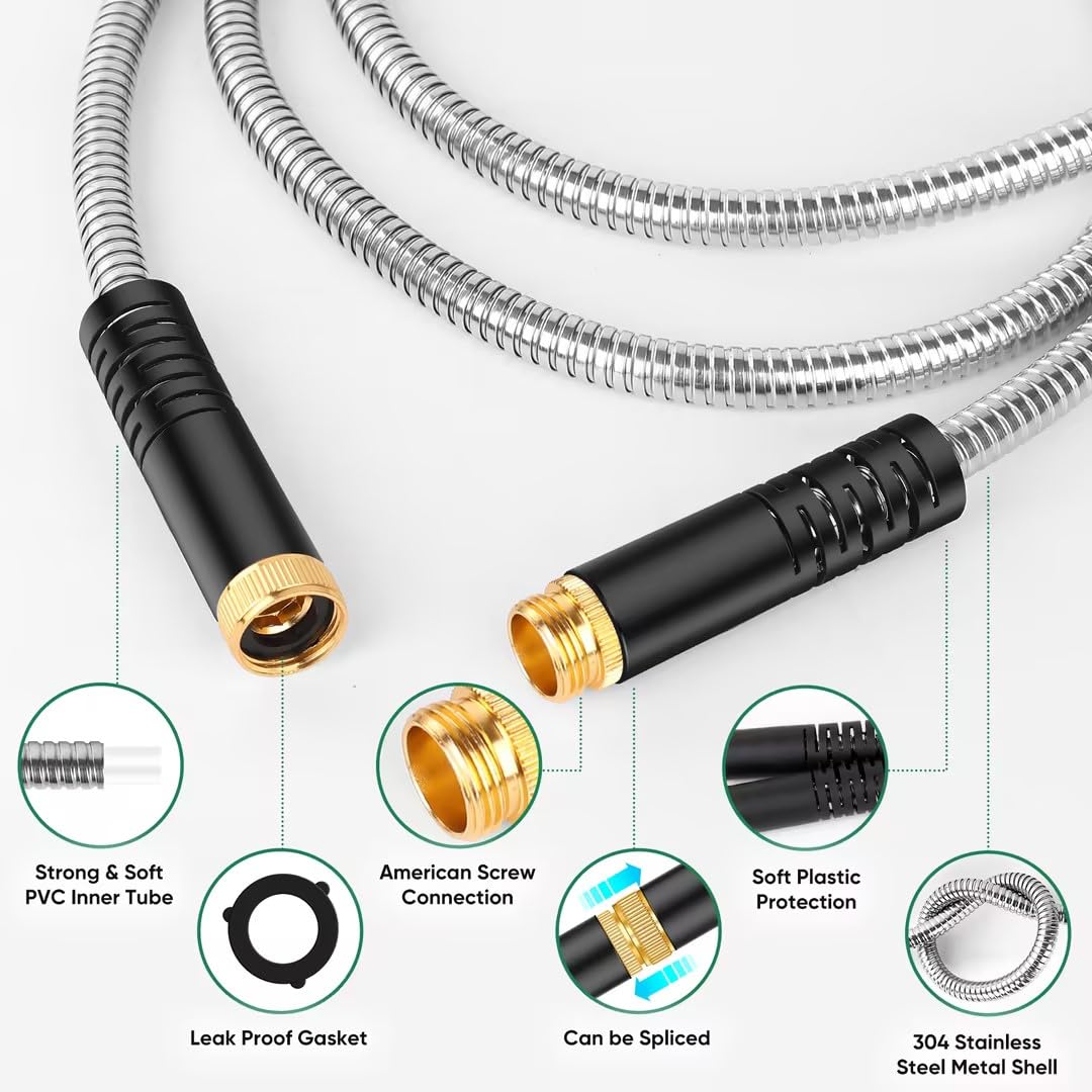 Kebose weatherproof metal hose withstands sun and rain for long-term outdoor use.