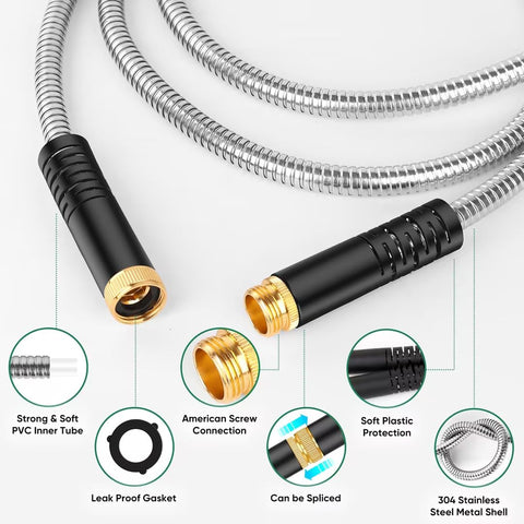 Kebose weatherproof metal hose withstands sun and rain for long-term outdoor use.