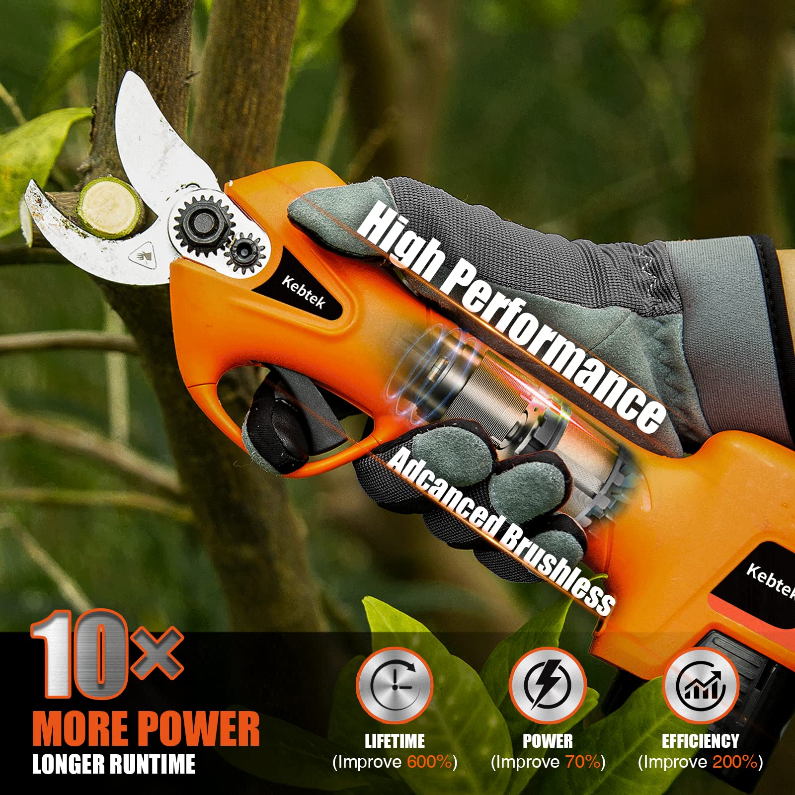Kebtek cordless electric pruner with 16.8V battery for easy pruning