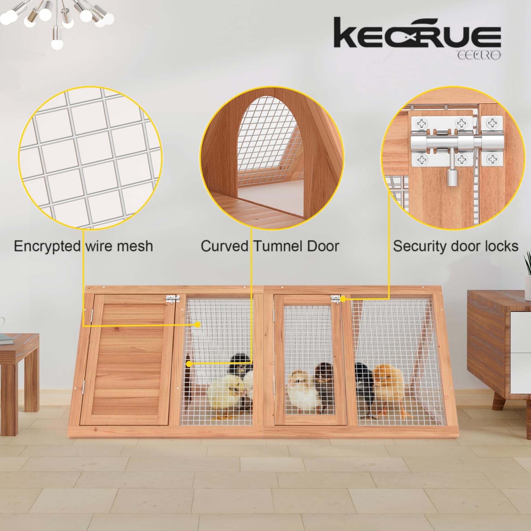 Kecreque rabbit hutch with two openable doors for simple pet access and supervision.