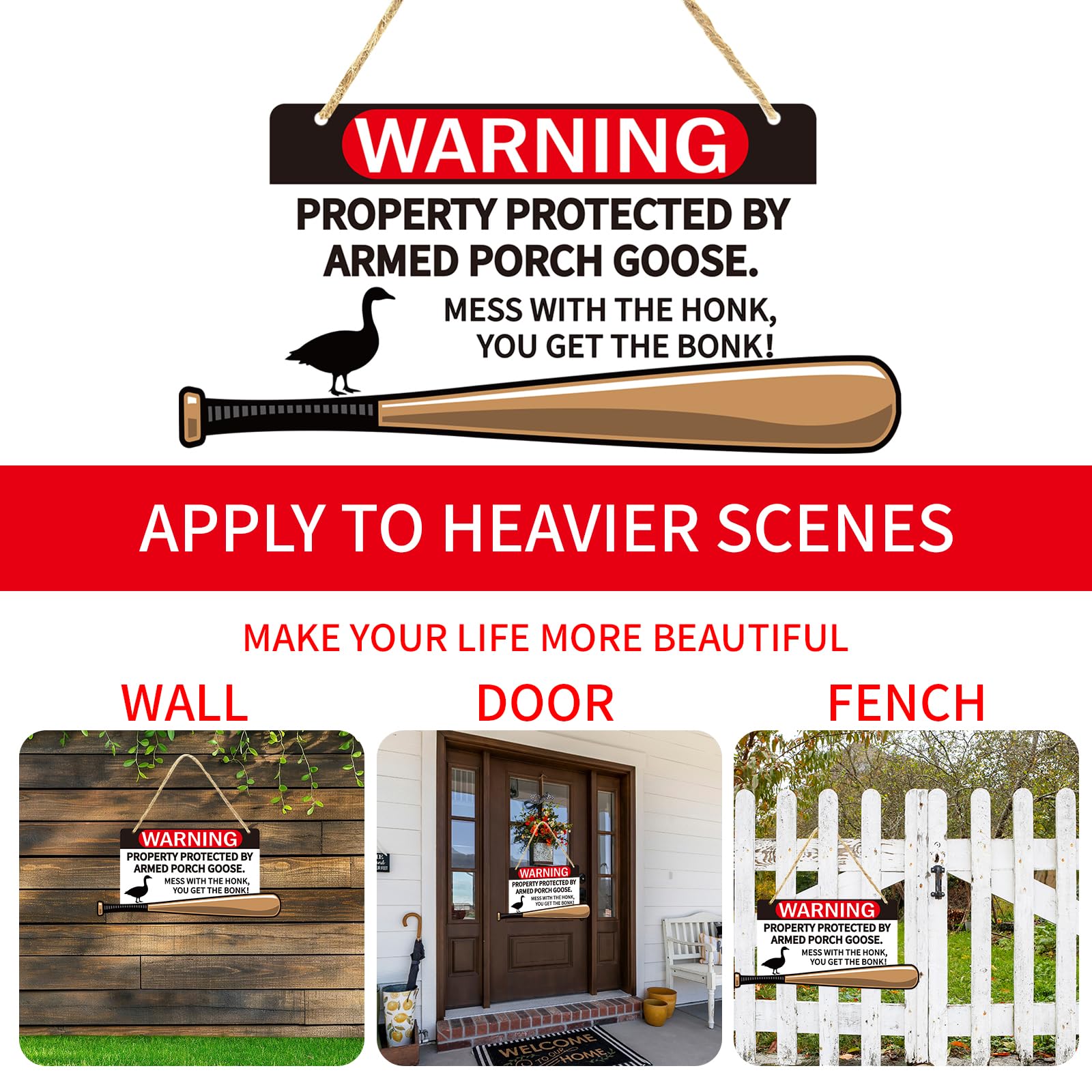 Kedaijin goose sign hanging mount boosts curb appeal and message visibility.