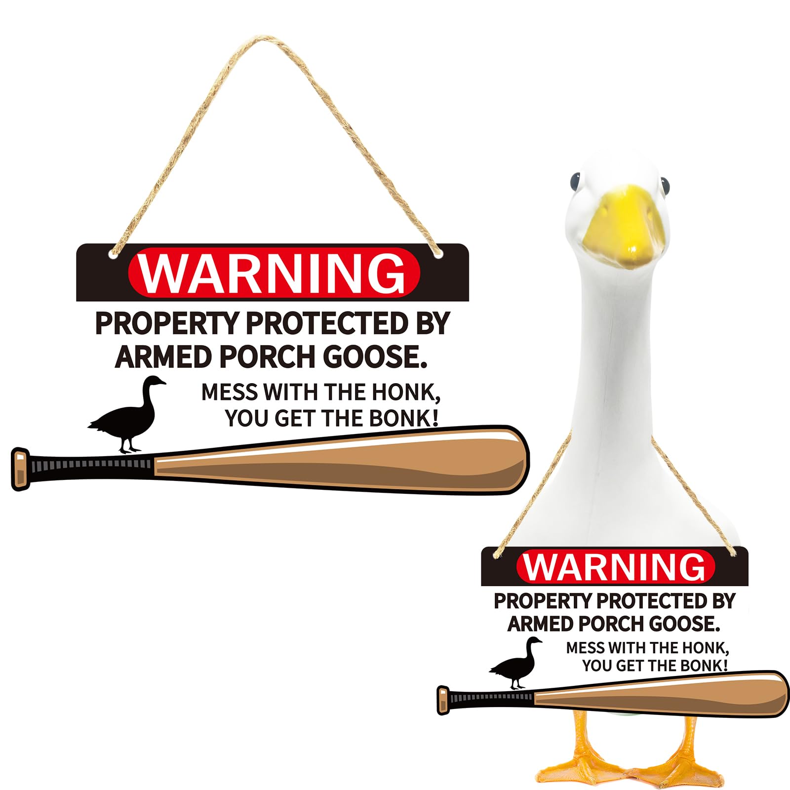 Kedaijin porch goose sign with honk message, ideal for yard décor and clear warnings.