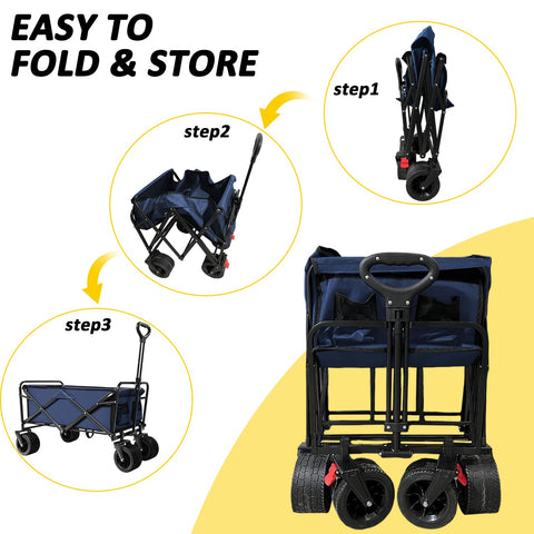 KEDY blue wagon shows adjustable handle for comfortable navigation.