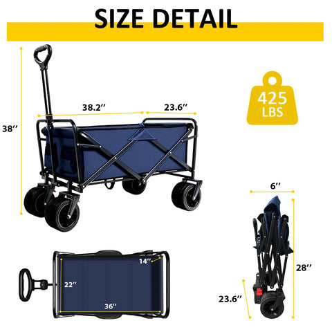 KEDY heavy-duty wagon side view highlights adjustable handle for easy pushing.