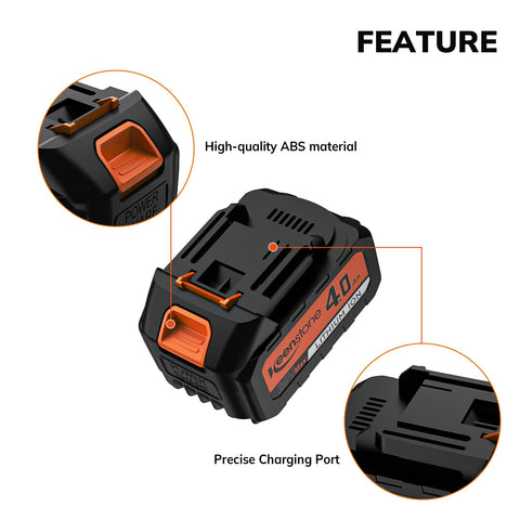 Keenstone 20V 4.0Ah battery pack side view for compact storage.