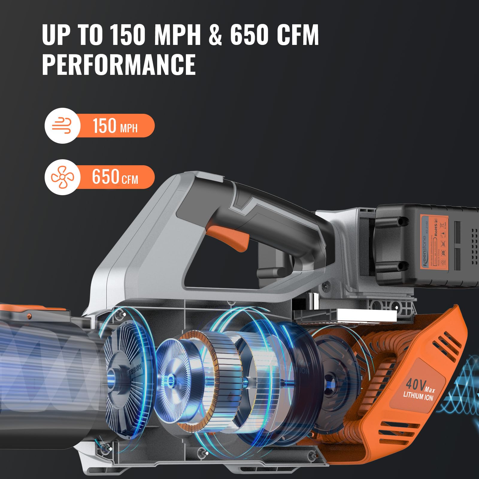 Keenstone Leaf Blower delivering 650 CFM at 150 MPH for fast debris clearance on driveways
