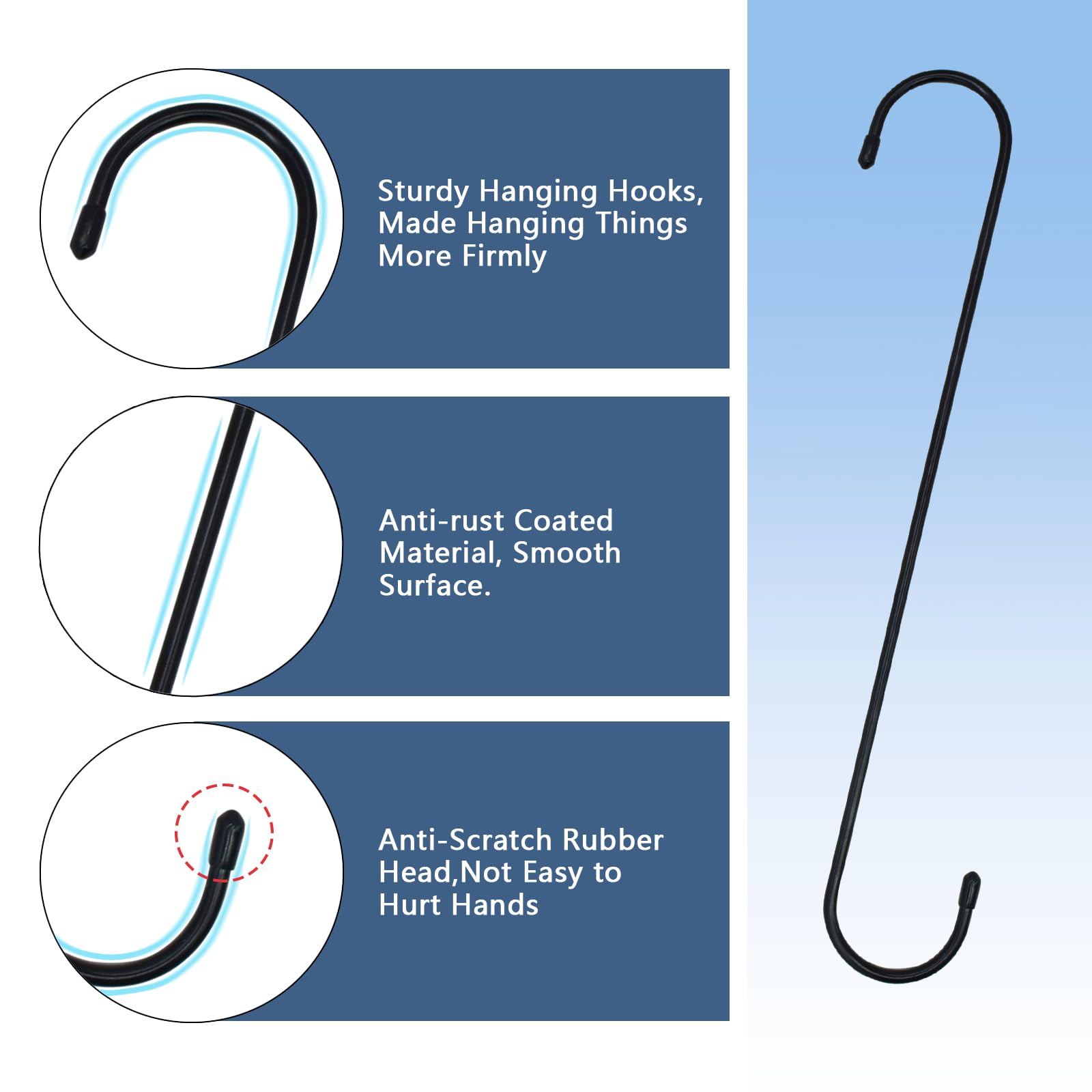 KEEPFFYE easy-install S hooks fit shelves and poles up to 1.7 inches.