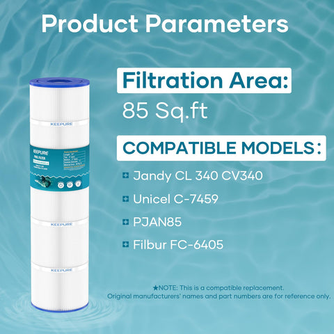 KeePure CL340-compatible cartridge, side view, compatible with multiple pool systems.