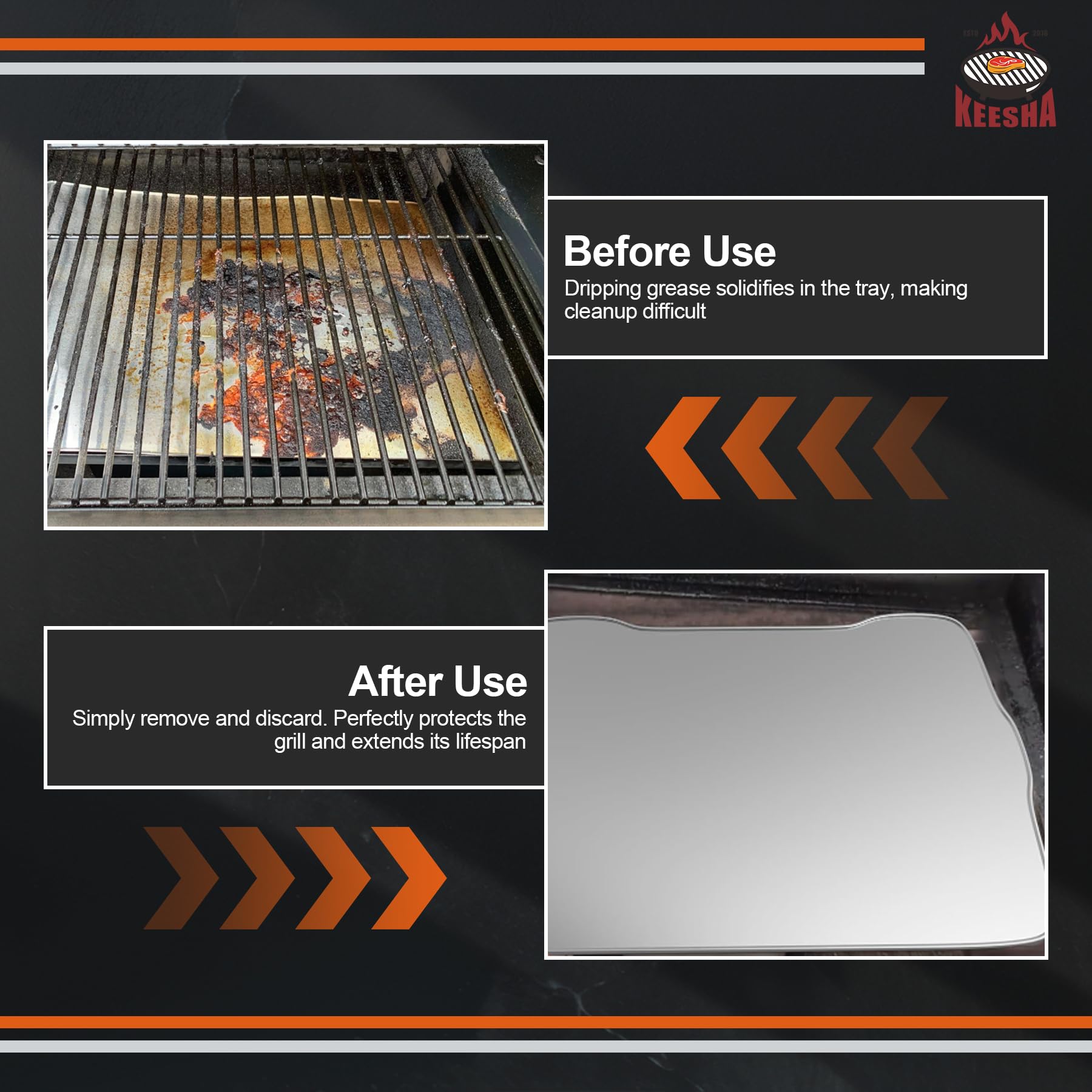 KEESHA disposable liner simplifies cleanup after grilling.