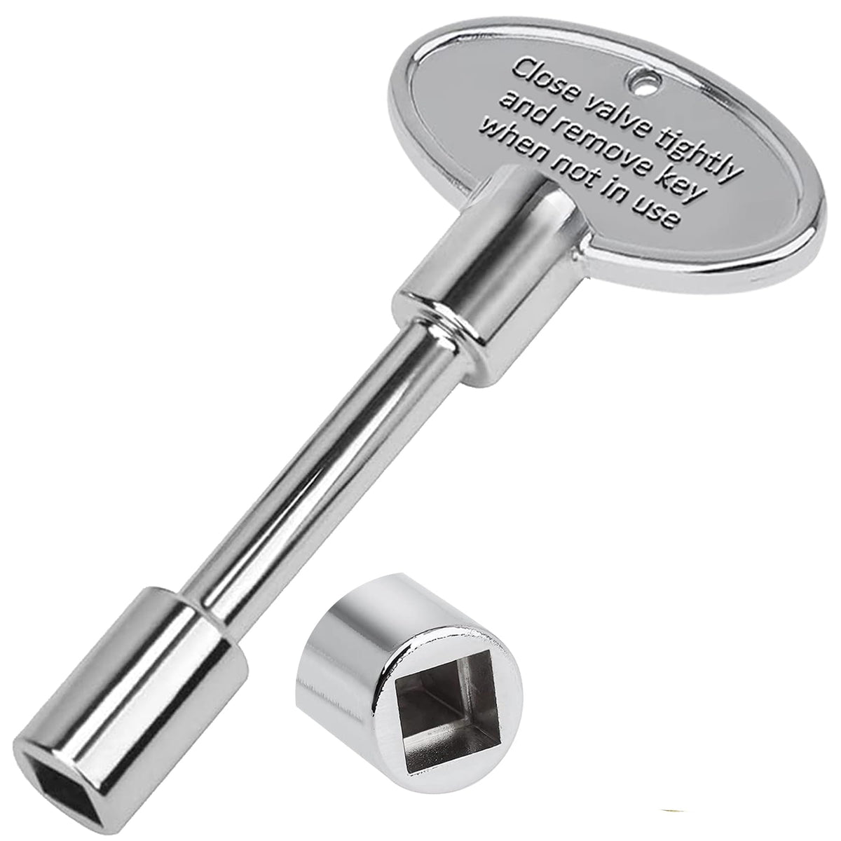 KEESHA universal gas valve key in 3-inch form enables quick on/off access.