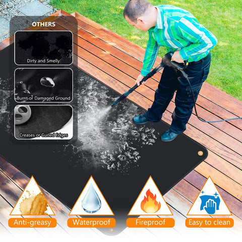 Keeswin grill mat shows double-sided fireproof design against sparks and grease.