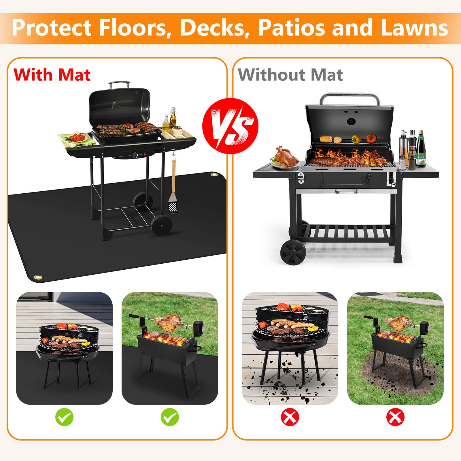 Keeswin grill mat cleans quickly with hose or damp cloth.