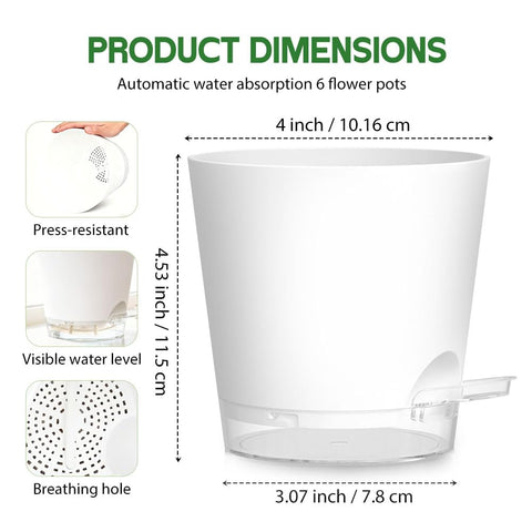 KEETUMOOD self-watering pot 4-inch white with saucer view for moisture monitoring