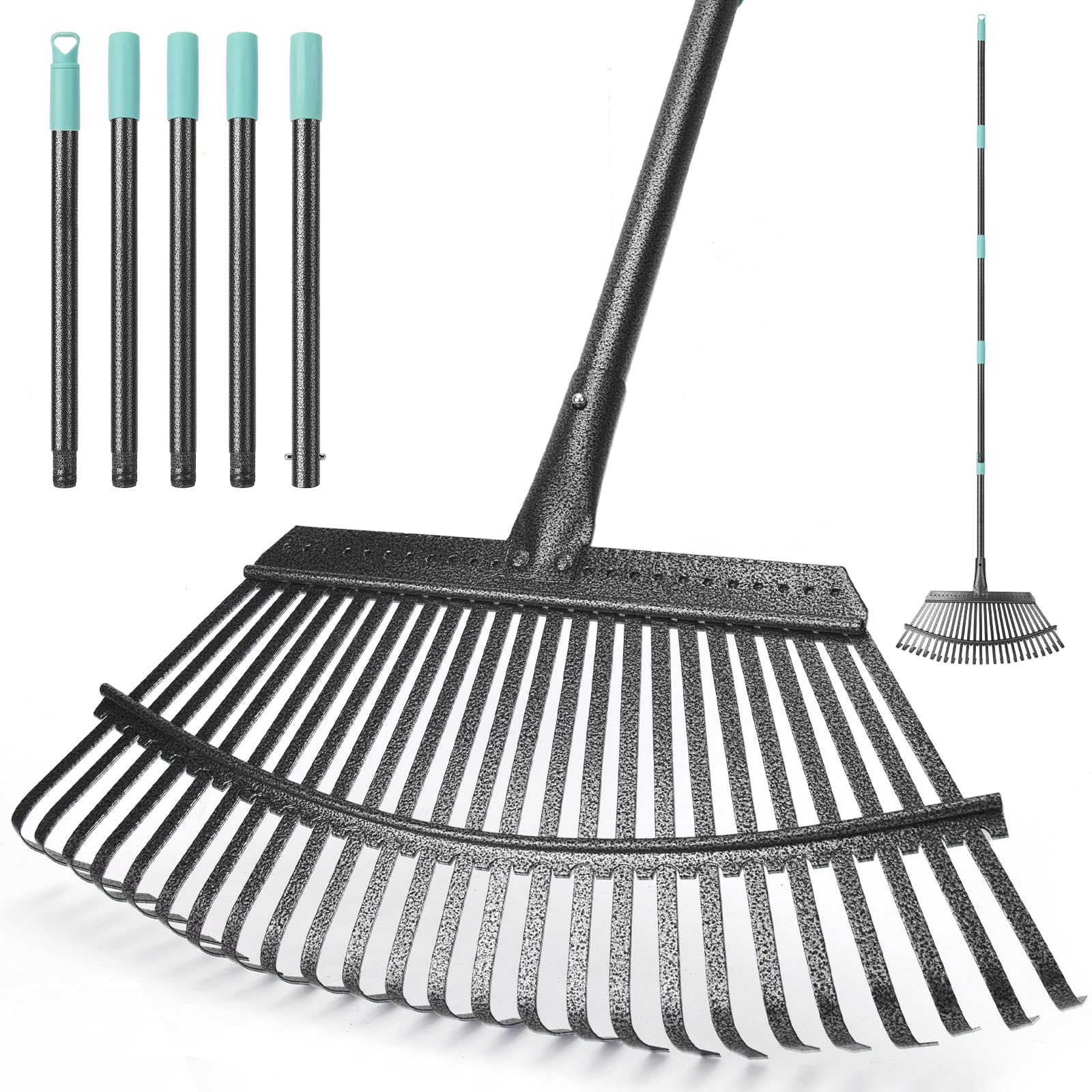 KeFanta Garden Leaf Rake front view with an 18.5-inch wide head for fast cleanup.