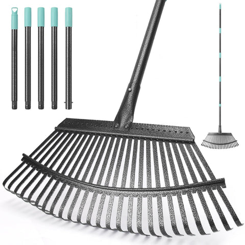 KeFanta Garden Leaf Rake front view with an 18.5-inch wide head for fast cleanup.
