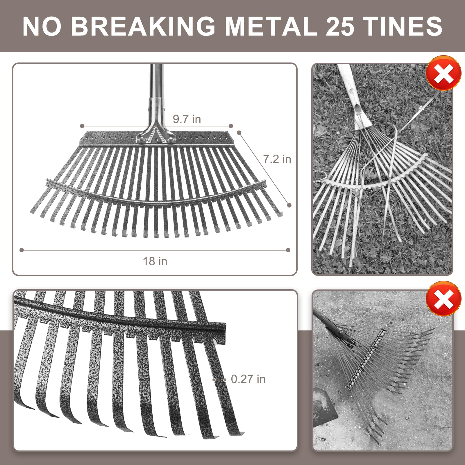 KeFanta Garden Leaf Rake anti-stick coating eases cleanup after use.