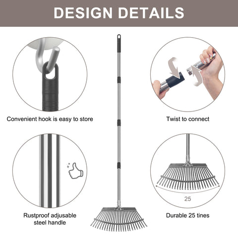 KeFanta Garden Leaf Rake folds for compact storage and easy transport.