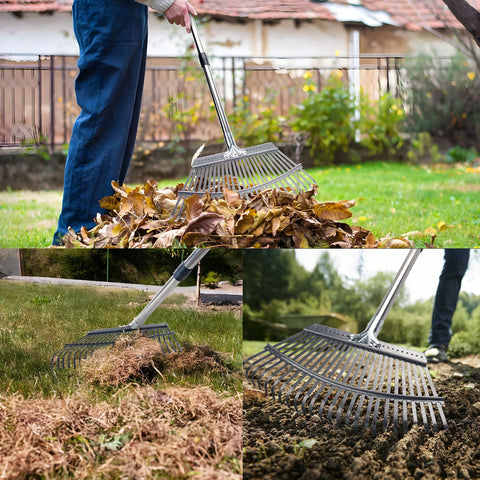 KeFanta Garden Leaf Rake reaches under hedges and flower beds with precision.