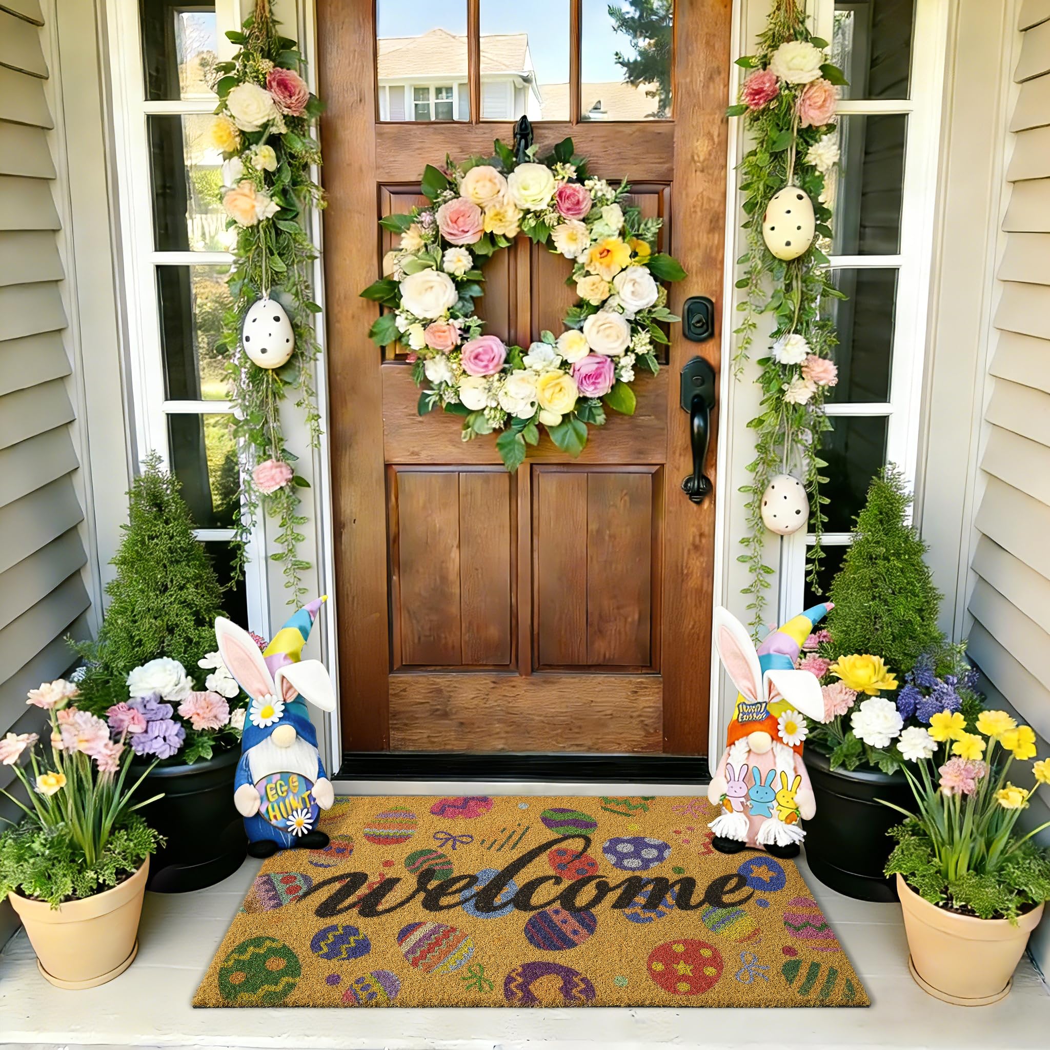 Kelarea doormat measures 17x29 inches to fit many entryways.