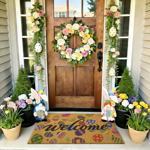 Kelarea doormat measures 17x29 inches to fit many entryways.
