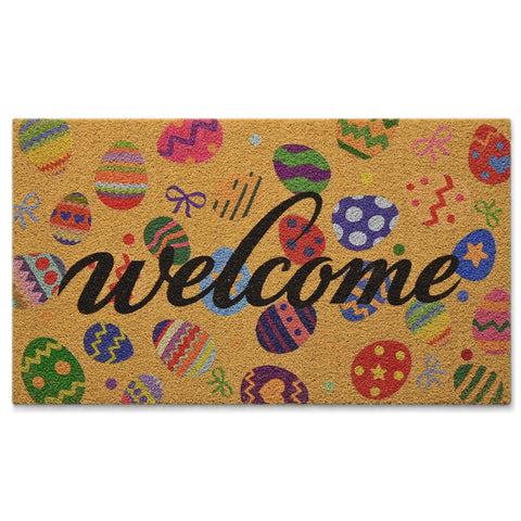 Kelarea Easter coir doormat at the front door, welcoming guests and scraping dirt.