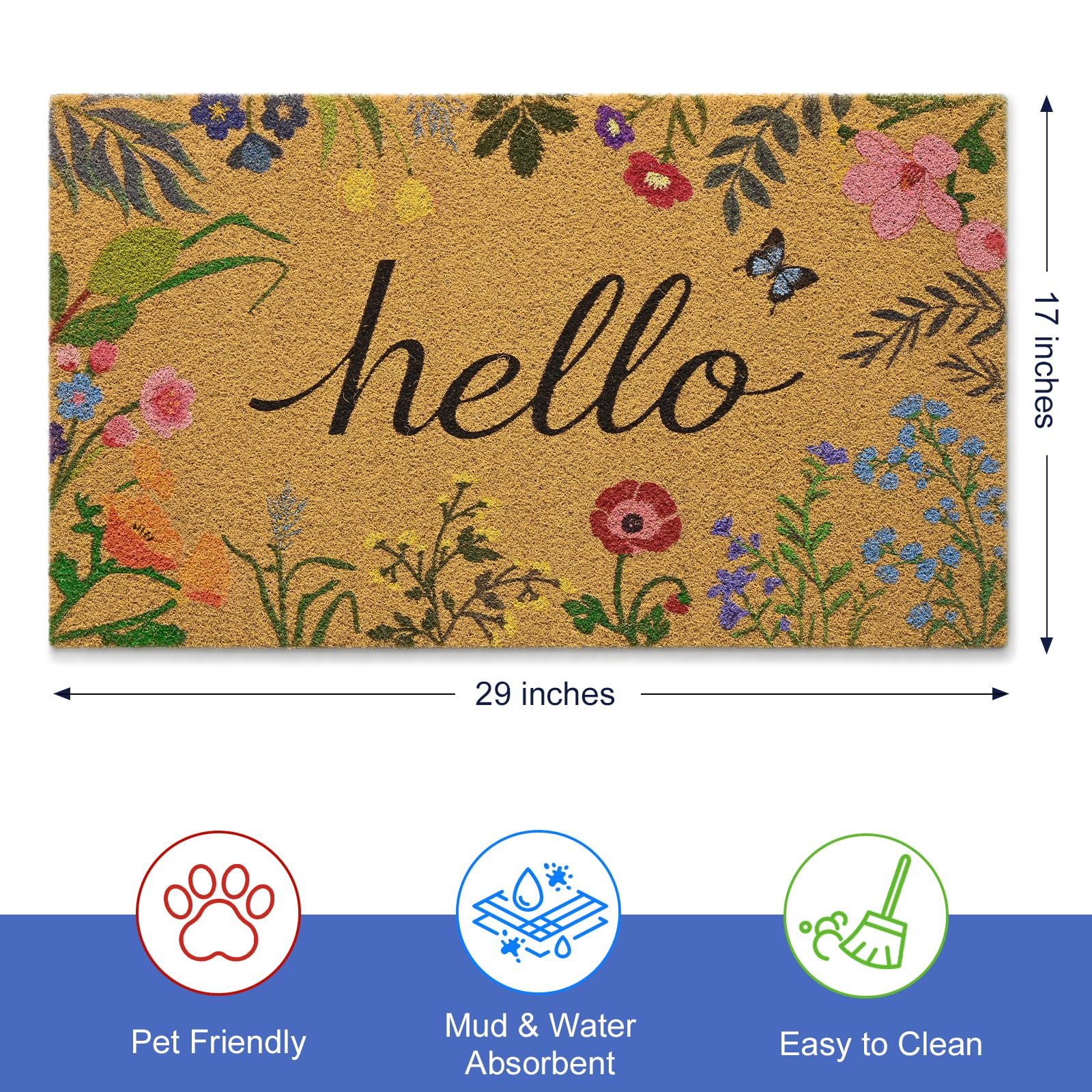 Kelarea Hello Spring door mat non-slip backing keeps mat in place