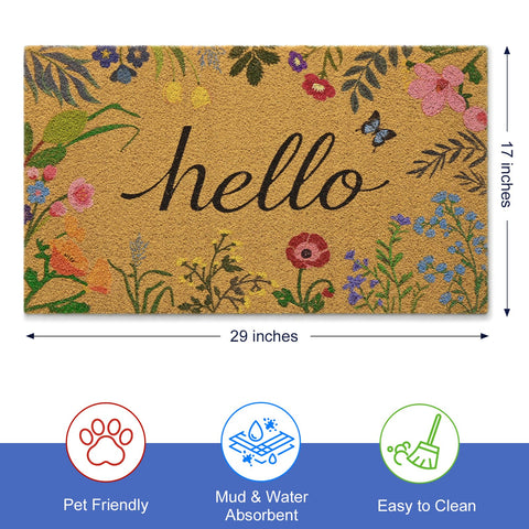 Kelarea Hello Spring door mat non-slip backing keeps mat in place