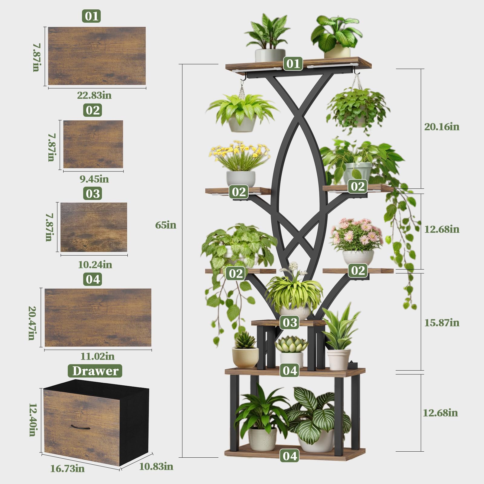 65-inch tall corner shelf by KELHOMECL maximizes vertical garden space.