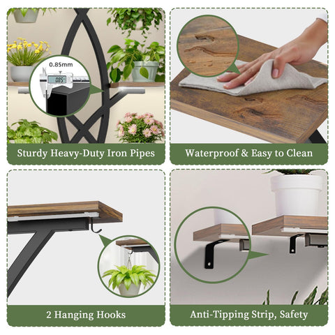 Adjustable foot pads stabilize the stand on uneven floors.