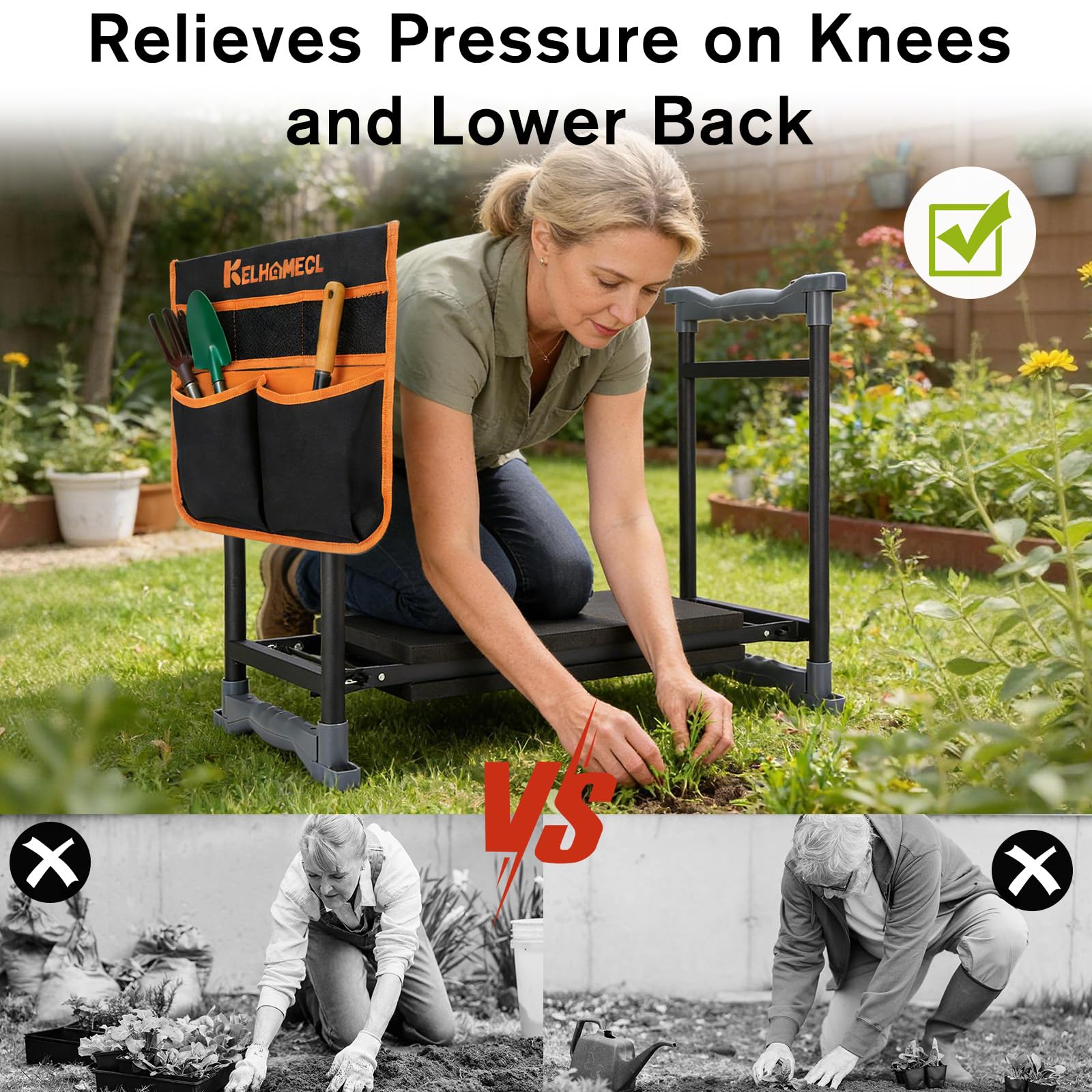Kelhomecl foldable garden stool is portable and easy to store