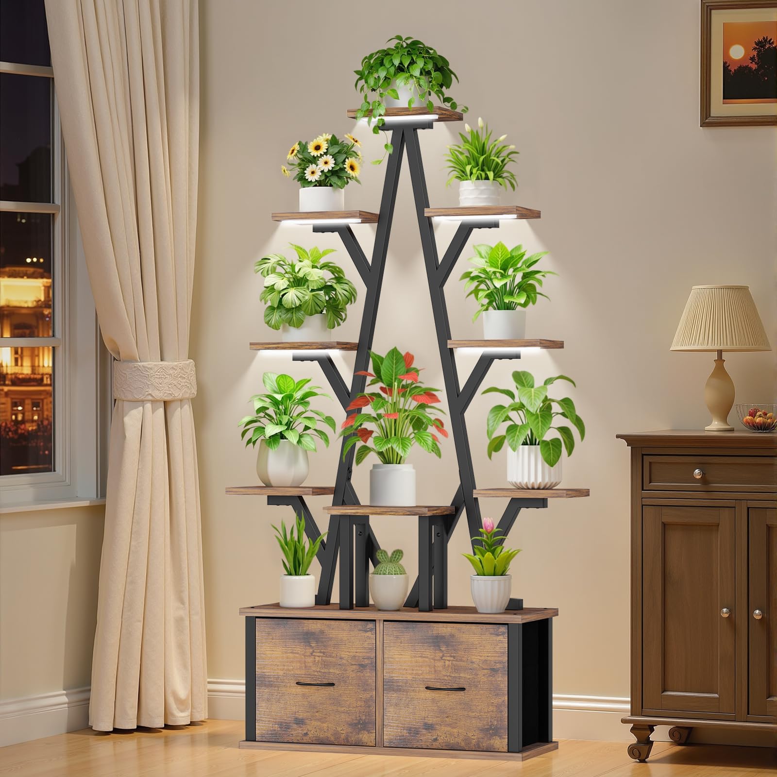 Kelhomecl plant stand with grow lights showcases a full illumination setup for thriving indoor greens.