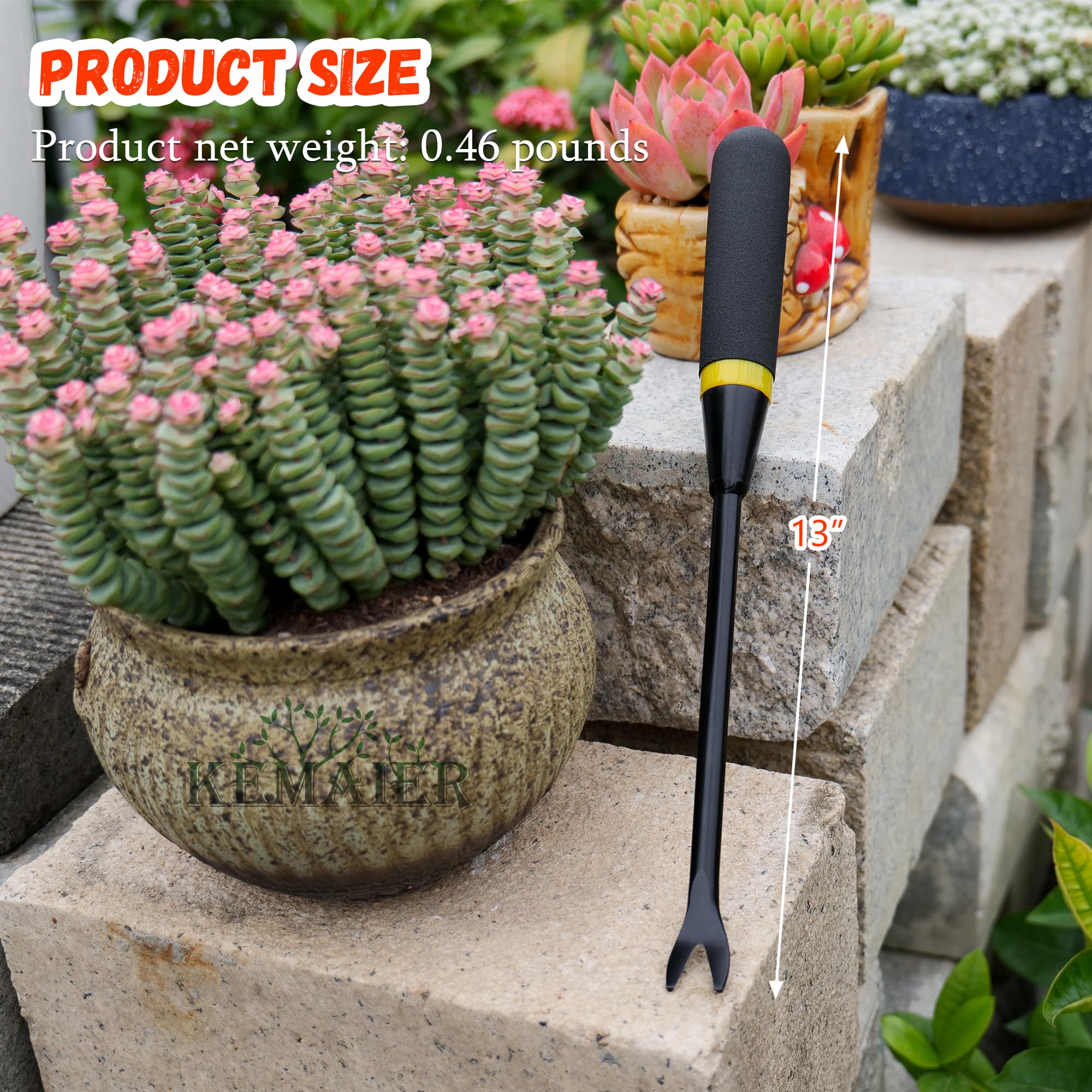 Kemaier 5-tine garden rake: precise tool for leveling soil and debris removal.