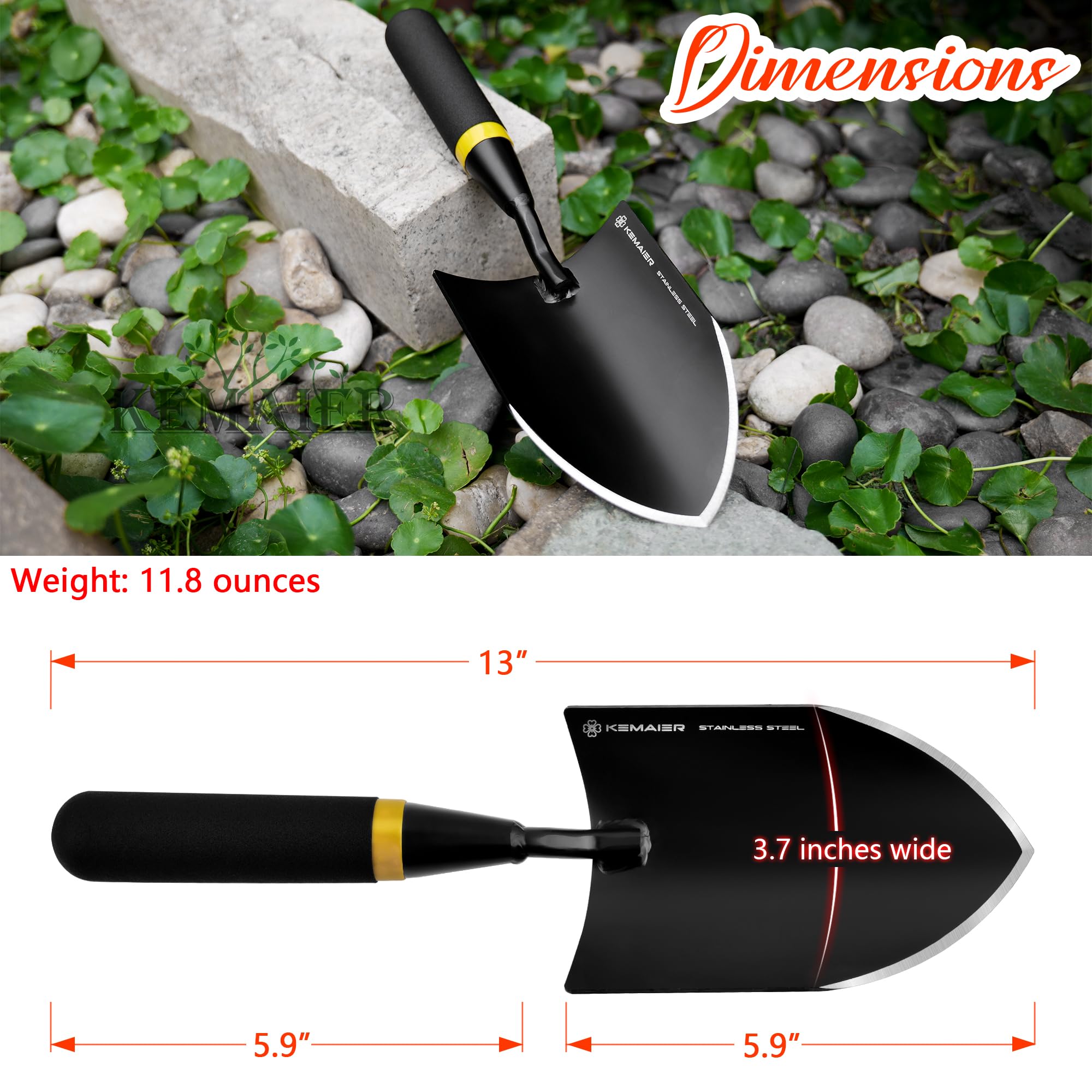 Kemaier large mud scoop: roomy design speeds cleanup and soil removal.