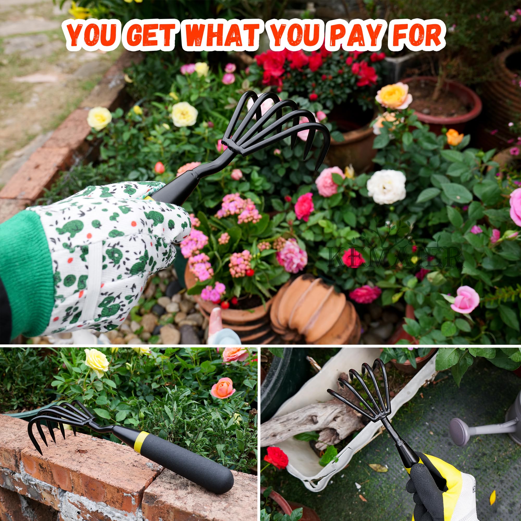 Kemaier garden tool in soil with weeds demonstrates efficient weed removal