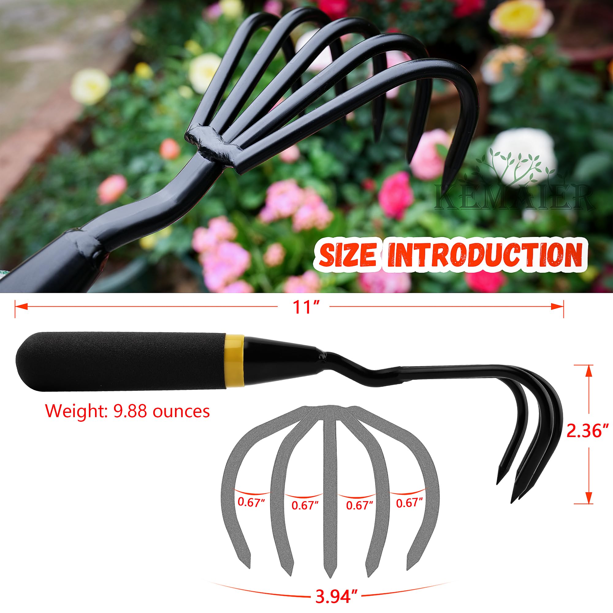 Kemaier hand cultivator full tool with handle shows sturdy full-tang construction