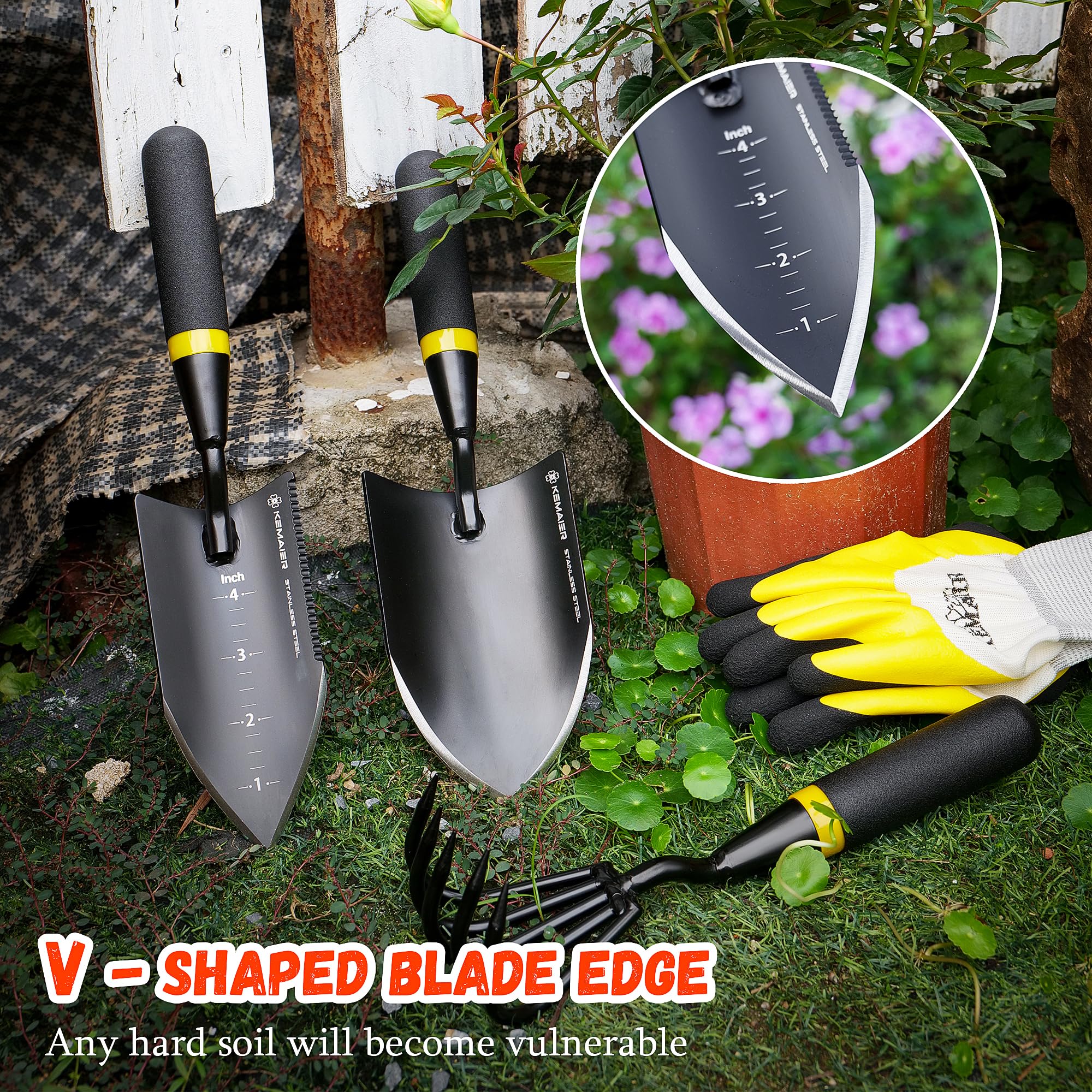 Kemaier hand trowel with ergonomic handle, comfortable grip for precise planting.