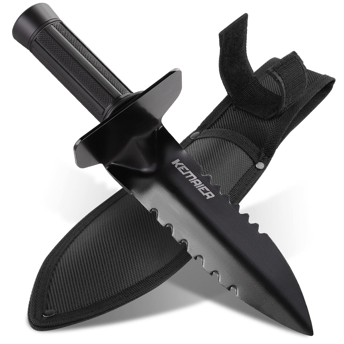 Kemaier metal detector shovel with serrated edge for precise digging during treasure hunts.