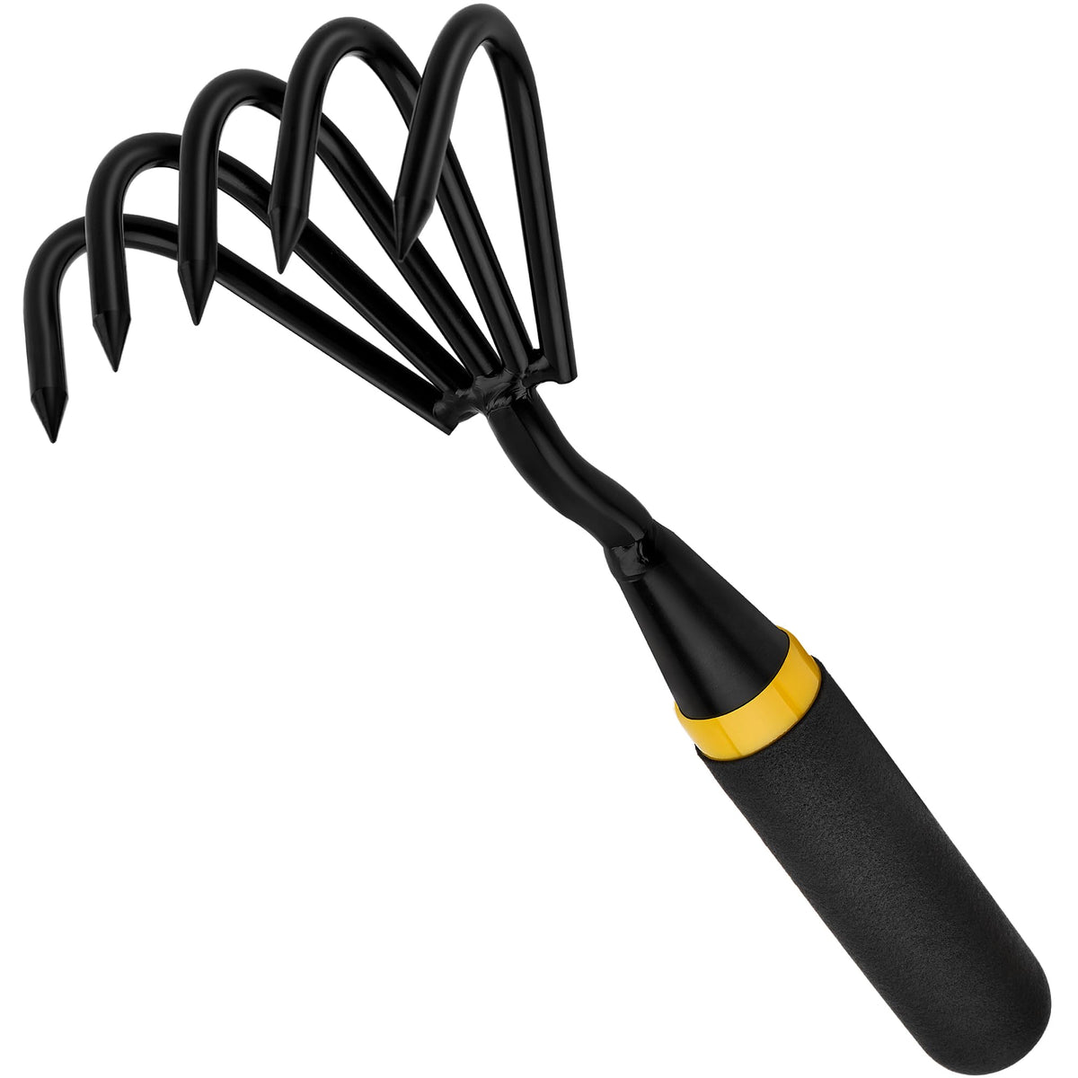 Kemaier stainless steel hand cultivator five tines close-up for precise soil loosening