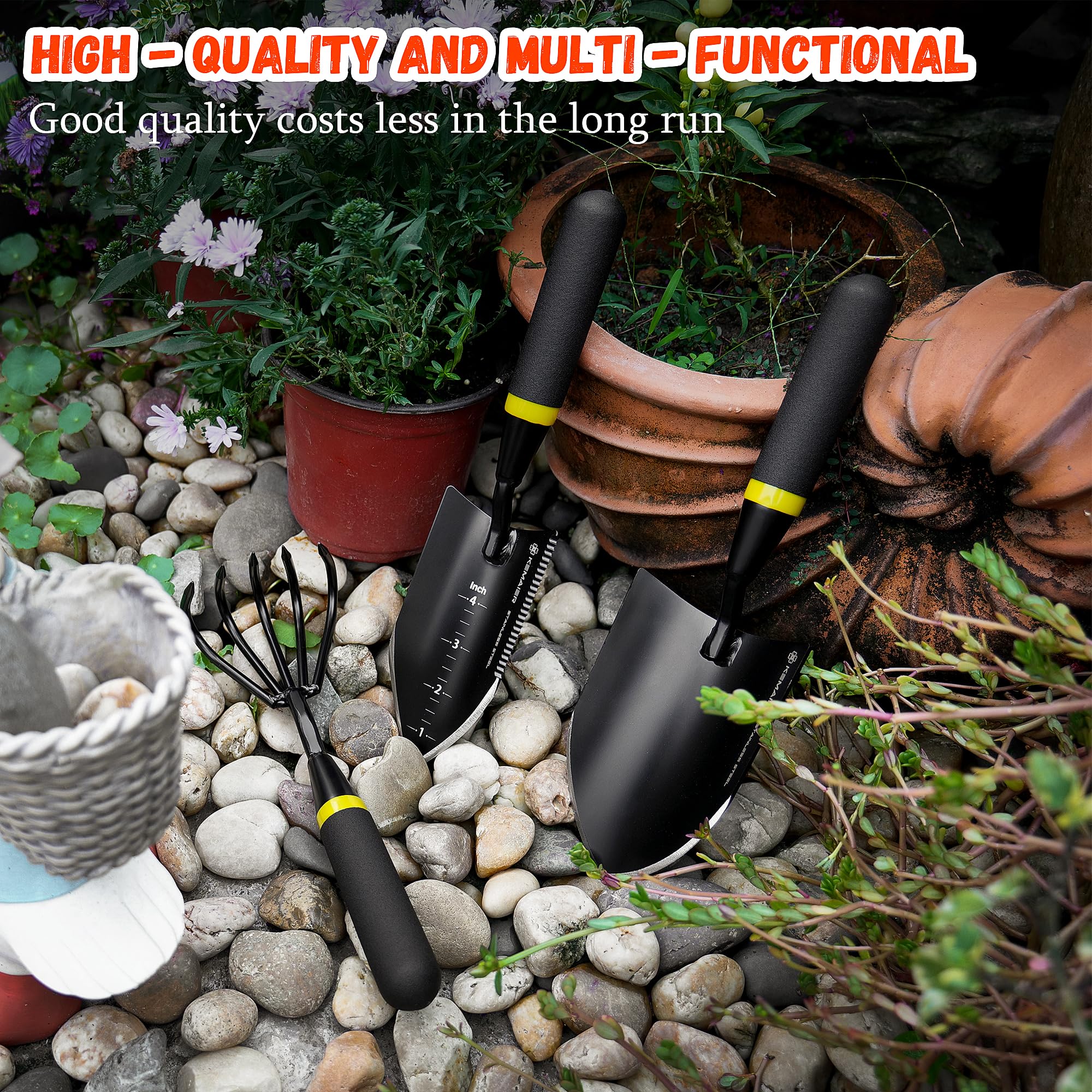 Kemaier garden tools stored in a sturdy toolbox for easy access.