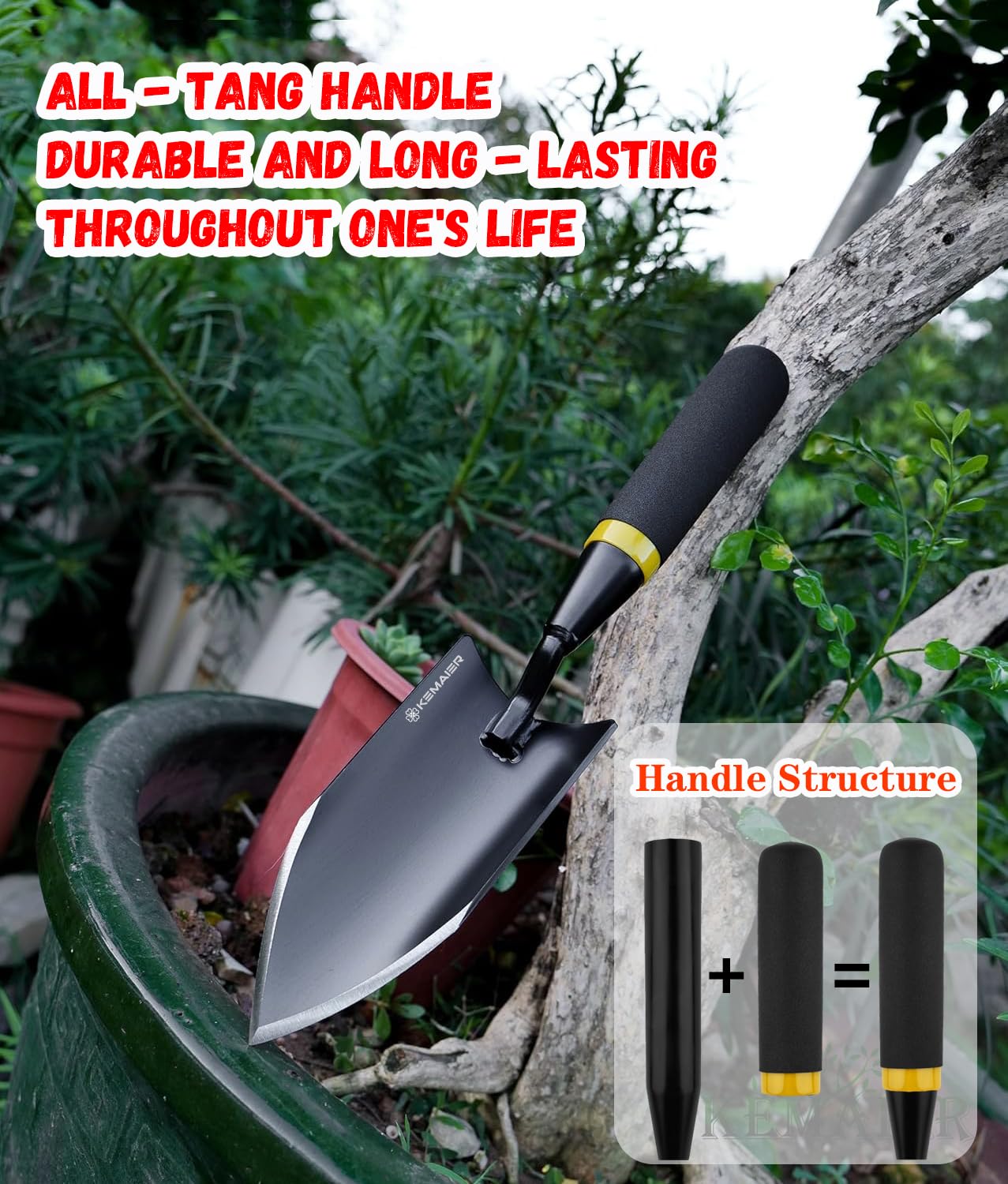 Kemaier trowel excels in hard soil and tangled roots for efficient digging.