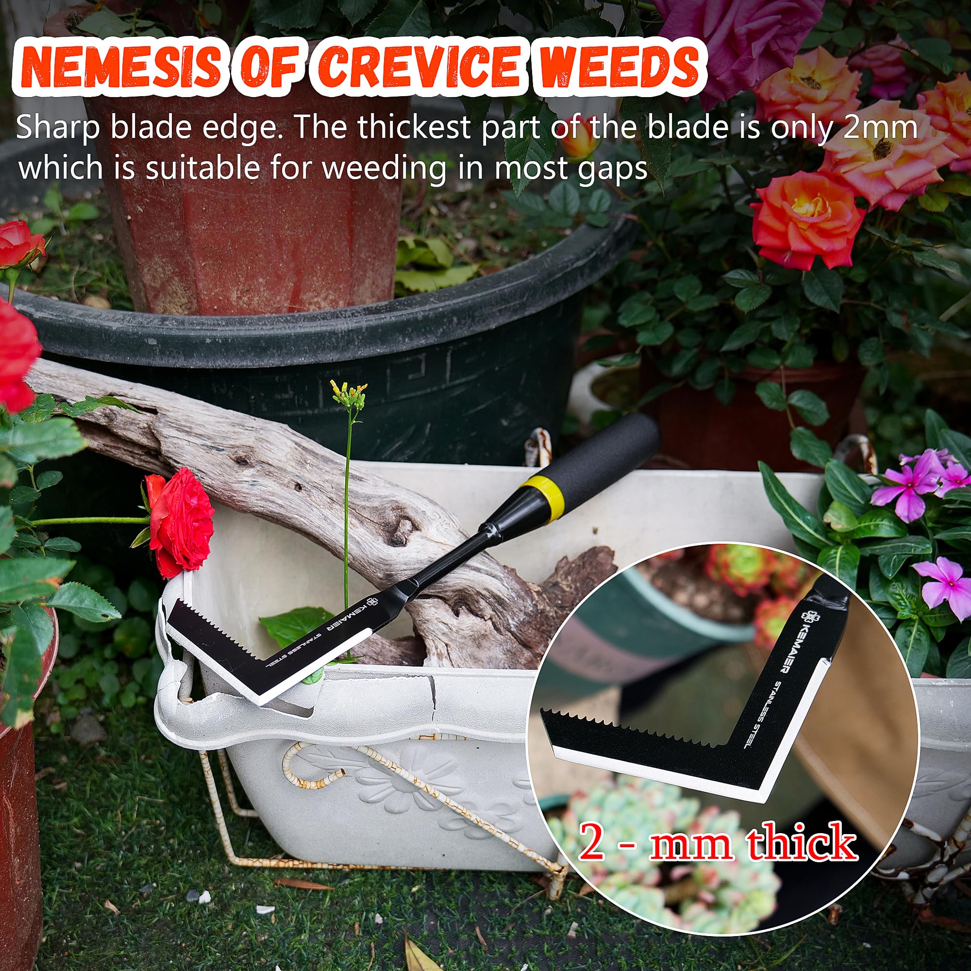 Kemaier weeding tool with full-tang handle reduces breakage during tough pulls.