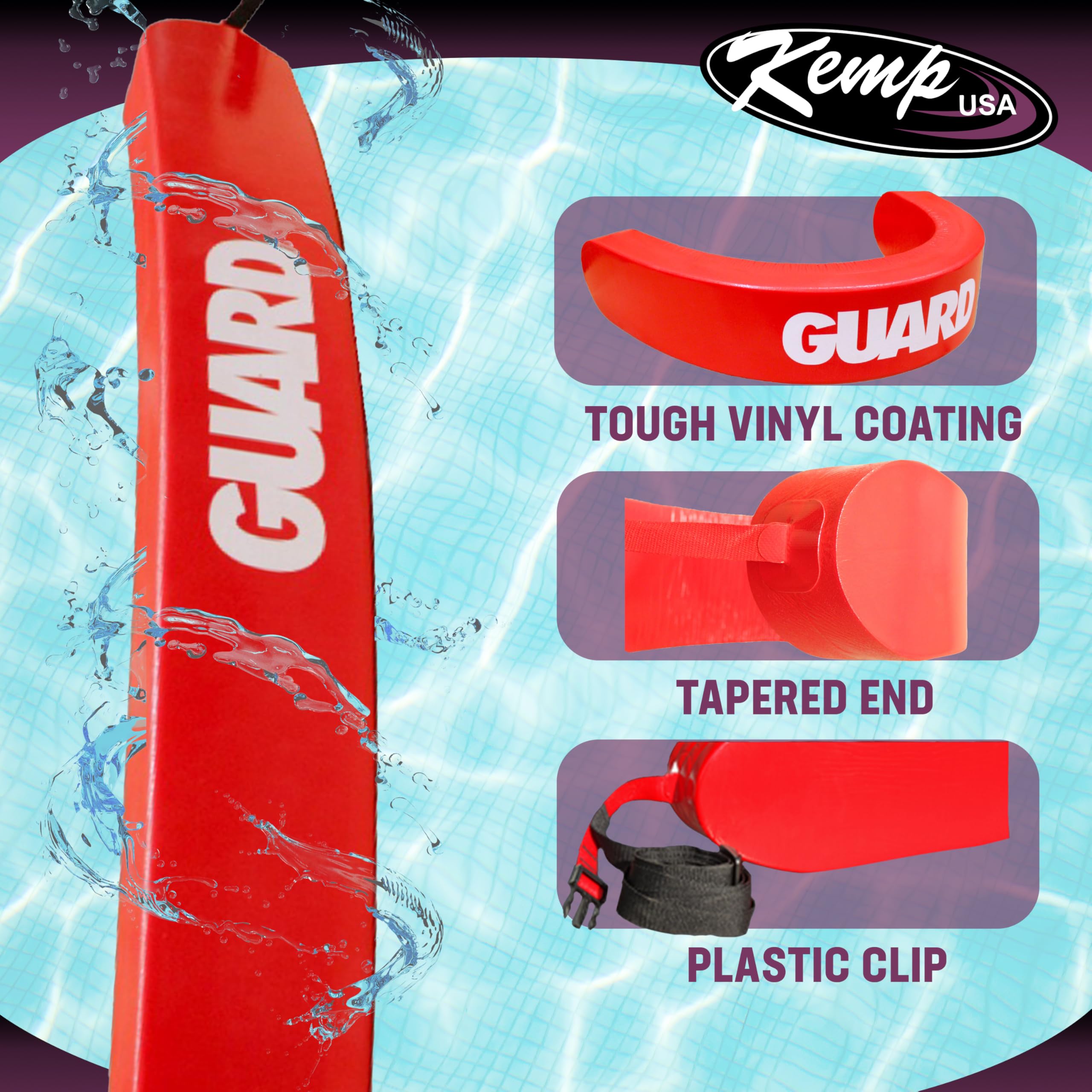 Foam core and rubber vinyl wrap of Kemp USA lifeguard tube in action.