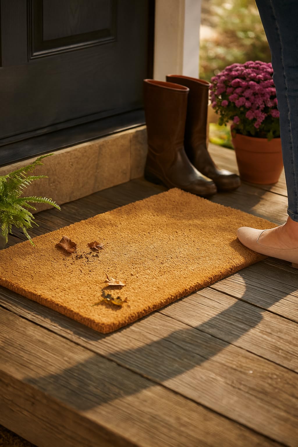 Kempf coir doormat close-up highlights natural fibers that trap mud