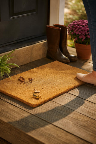 Kempf coir doormat close-up highlights natural fibers that trap mud