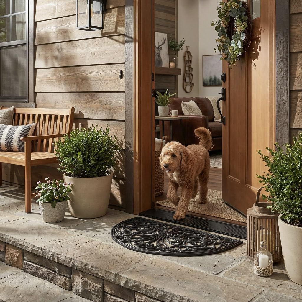 Kempf low-clearance mat fits flush under doors for easy entry.