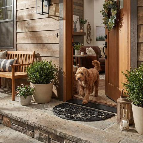 Kempf low-clearance mat fits flush under doors for easy entry.