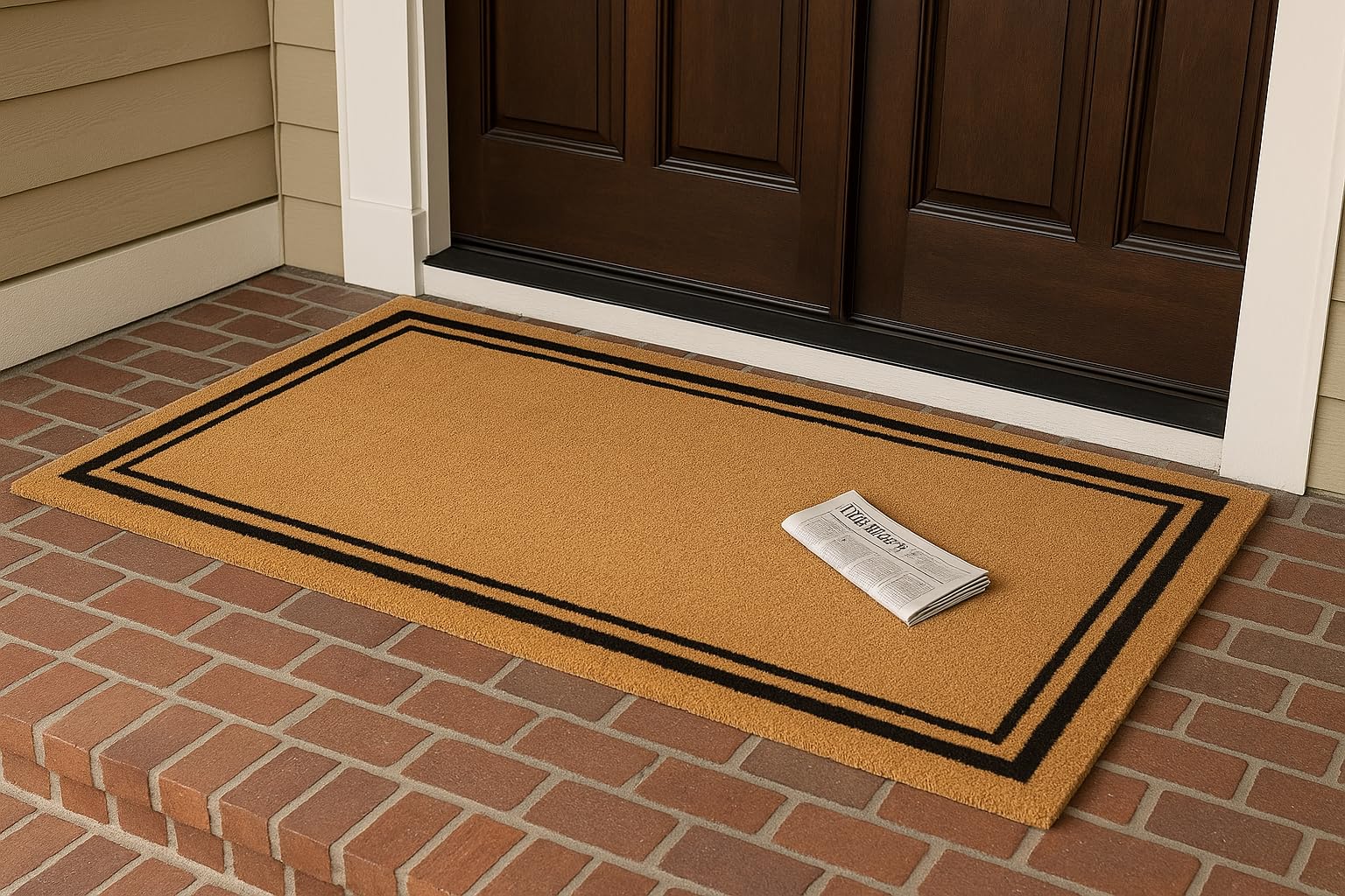 Kempf Black Border Coco Coir Doormat shows rugged natural fibers for outdoor entrances and heavy-use areas.