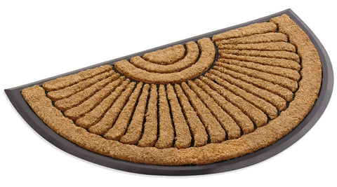 Kempf Sunburst Half Round Doormat with coco coir fibers scrapes dirt at the doorstep